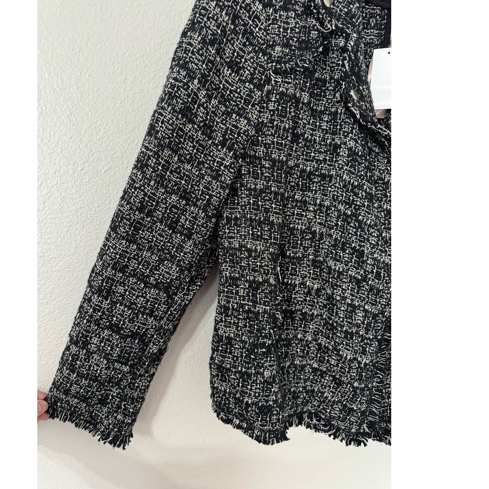 Philosophy Black and White Tweed Raw Hem Zip Front Jacket Size L NWT - Picture 3 of 6